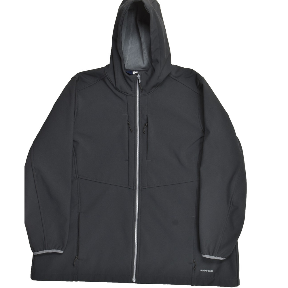 Lands' End Women 2X 20W-22W Black Hooded Softshell Jacket Fleece Lined Full Zip